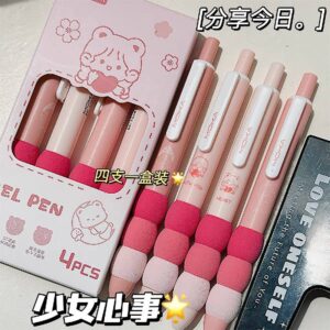 Caja de 4 Lápices Tinta Gel Rosado con Esponjita