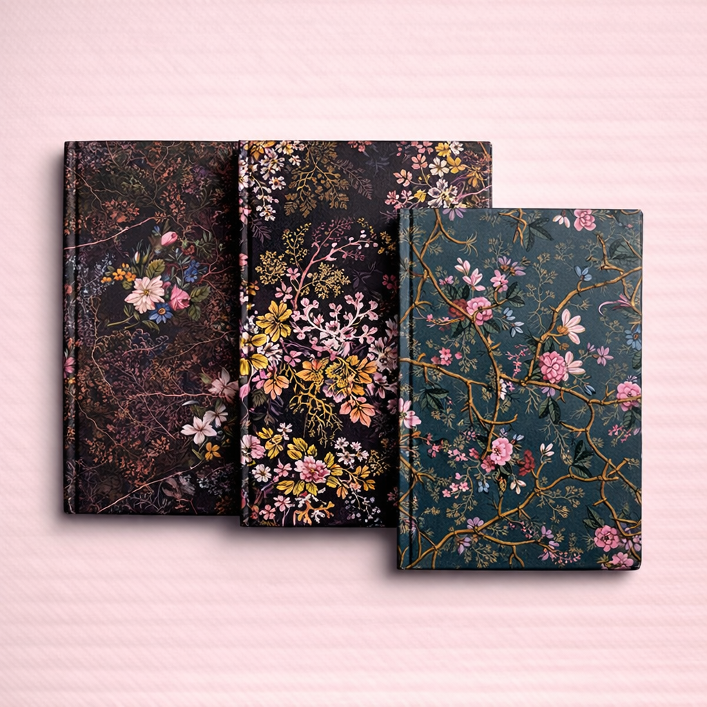 Libreta negra Lineal Tapa Dura flores