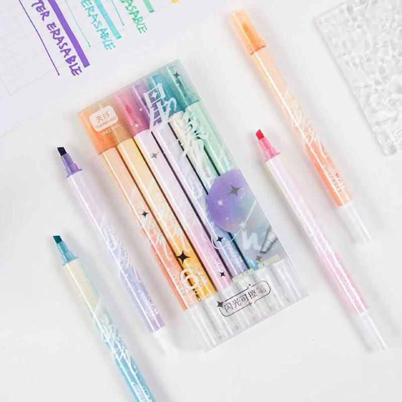 Destacador Glitter Borrable  6 Pcs