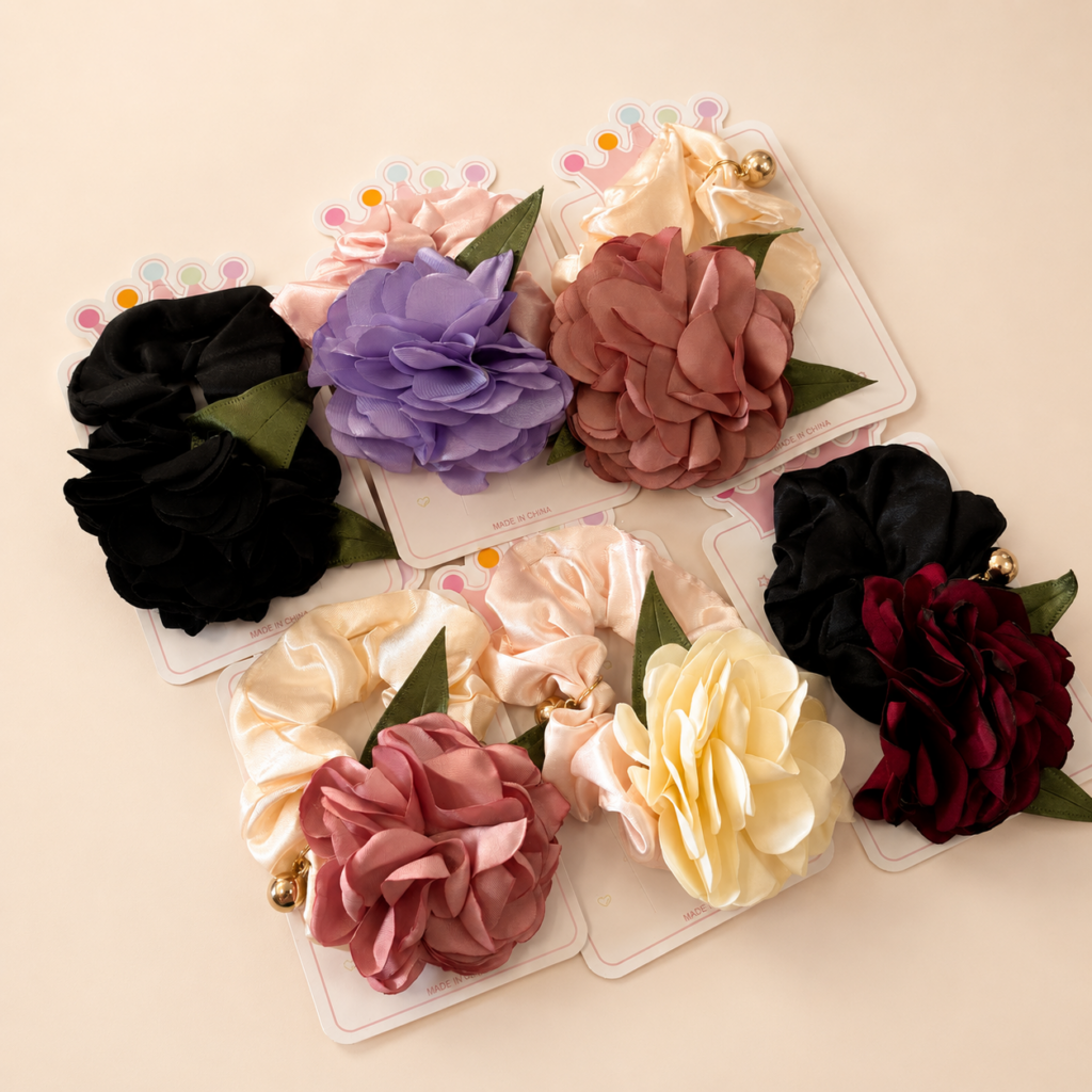 Moño Scrunchie para Pelo Flor Grande