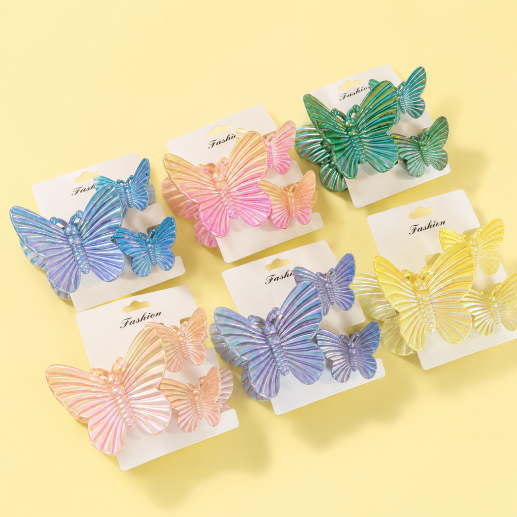🦋 Pinza Triple Mariposa Tornasol