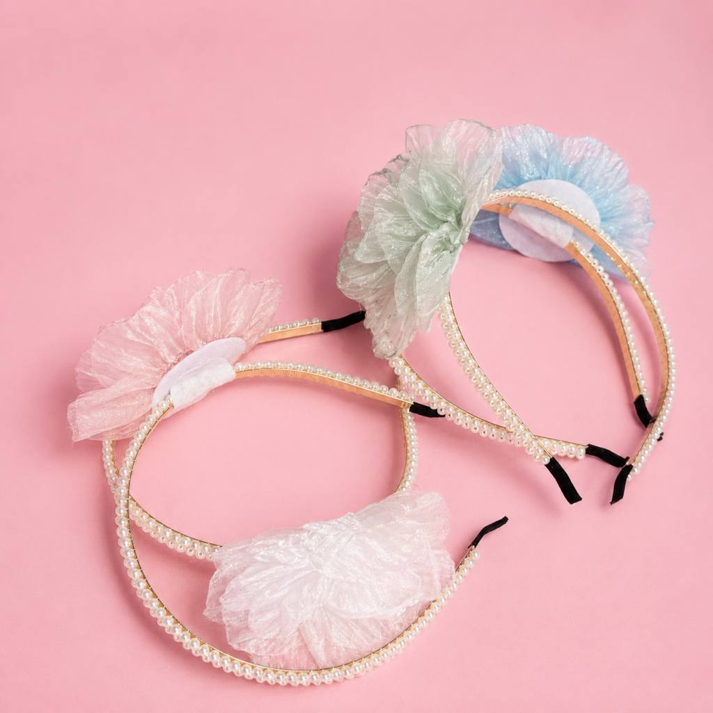 Cintillo de Perlas con Flor Kawaii
