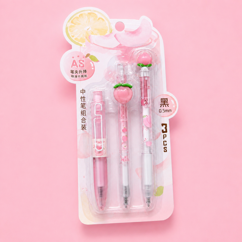 Set de 3 Lápices Gel Borrables Diseño Durazno