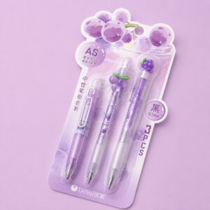 🍇💜 Set de 3 Lápices Uvas Kawaii 