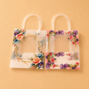 Bolsa de Regalo Transparente Floral con Detalles Dorados Pequeña