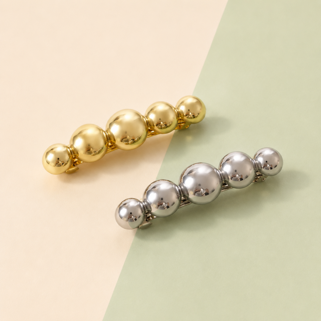Pinche para Cabello Esferas Metálicas Dorado y Plateado