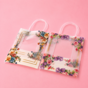 Bolsa de Regalo Transparente Floral con Detalles Dorados Grande