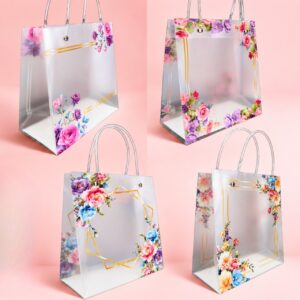 Bolsa de Regalo Transparente Floral con Detalles Dorados Mediana